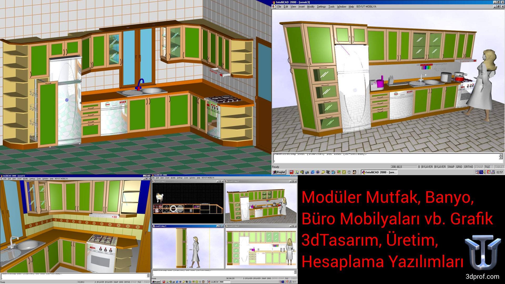 Modüler Mutfak, Banyo, Büro Mobilyaları vb. Grafik 3dTasarım, Üretim, Hesaplama Yazılımları